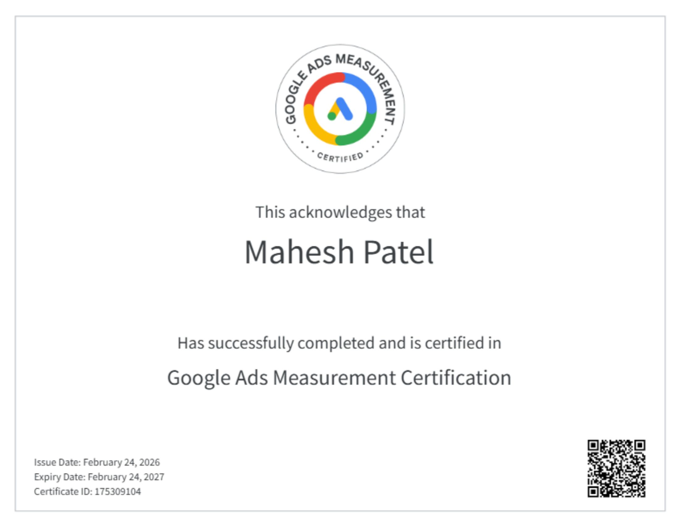 Google Ads Measurement Certificate